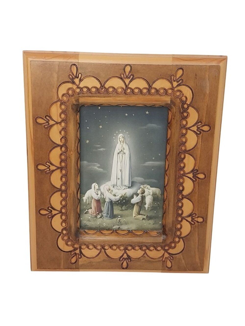 Our Lady Of Fatima Religious Print Handmade Wooden Frame